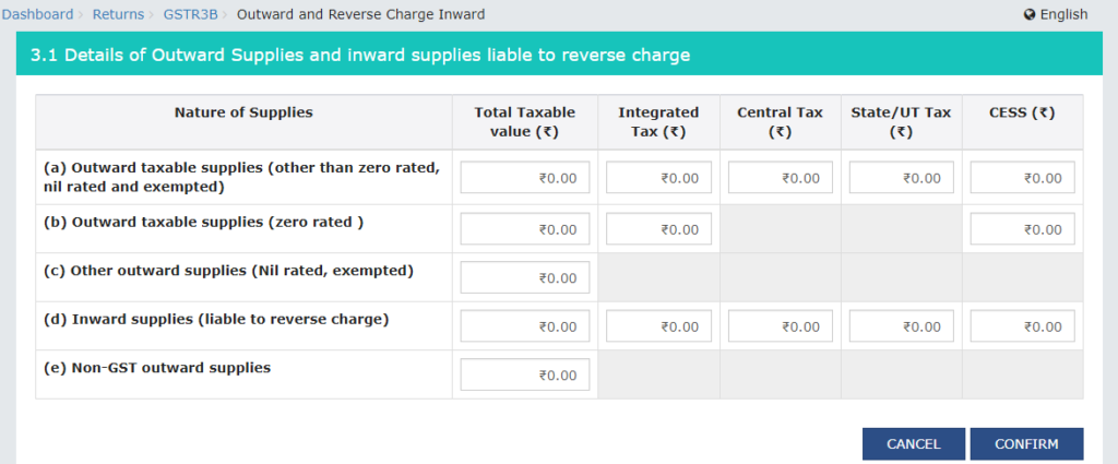 GSTR 3B 3.1 Outward Supplies