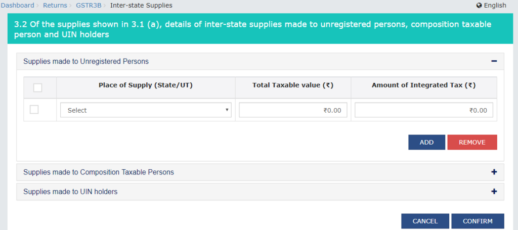 GSTR 3B 3-2 iNTERstate supplies